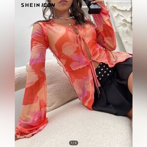SHEIN Iconic Multicolor Tie-Front Blouse